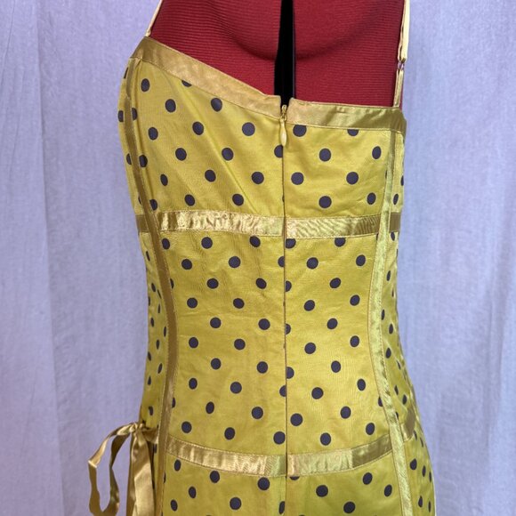 Barami Womens  Dress Yellow Polka Dot Tie Waist Fit and Flare Size 8 Mini E432 - Picture 5 of 15